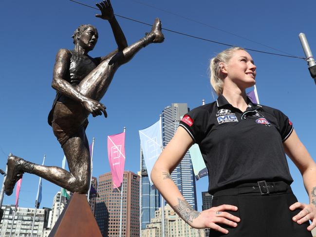 AFLW star Tayla Harris at the unveiling of the iconic statue.