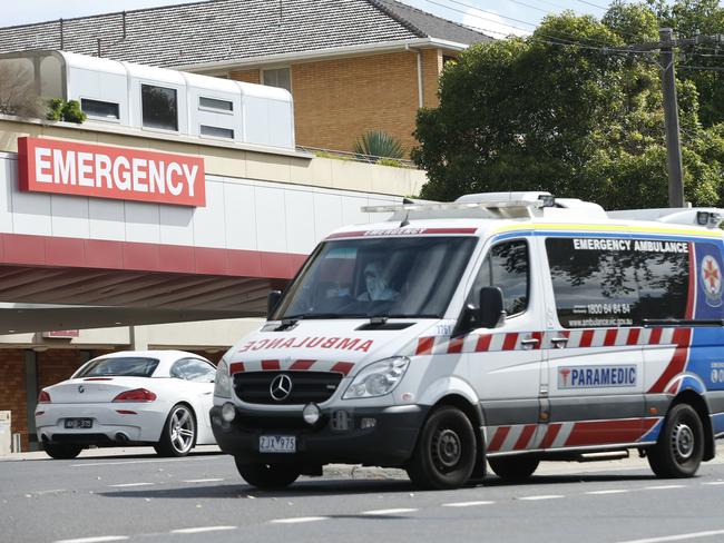 An ambulance arrives at Geelong Emergency department. Picture: Alan Barber