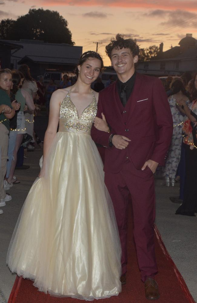 Warwick State High School graduate Dustin Heslin (R) and partner Ruby at Warwick RSL on November 17, 2023. Photo: Jessica Klein