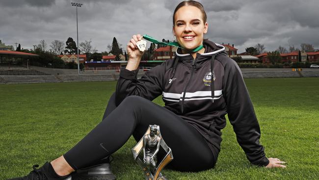 Winner of the 2020 TSLW player of the year medal and leading goal kicker from Glenorchy, Sarah Skinner. Picture: Zak Simmonds