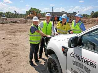 INDUSTRIAL GO-AHEAD: Civic Construction Group director Scott Widdicombe and Scott Gardiner of Savills with Carruthers Contracting foreman Jeff Byrne and project manager Rob Cagney on site at Quanda Rd. Picture: Erle Levey