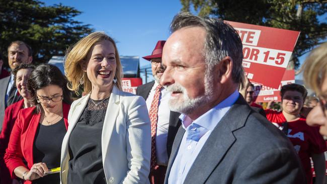 Labor leader Rebecca White and David O’Byrne. Picture: NCA NewsWire / Richard Jupe