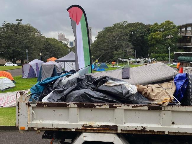 University staff began packing down unoccupied tents and removing them from the Quadrangle lawns on Friday. Picture: Instagram