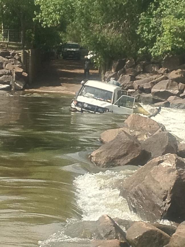 A 68-year-old male had a lucky escape after taking on Cahills Crossing in his Troop Carrier in November 2011. PICTURE: Supplied