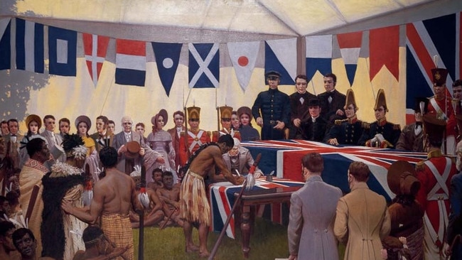 Captain William Hobson and Maori chiefs sign the Treaty of Waitangi in 1840. Picture: Supplied.