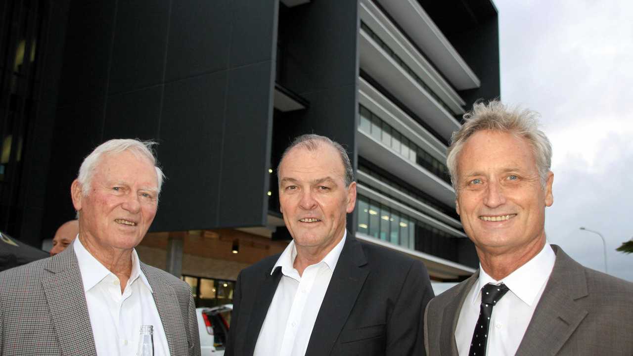 ?Jack Hutchinson, Greg Quinn and Scott Hutchinson of Hutchinson Builders at the new Youi headquarters, Sippy Downs. Picture: Erle Levey