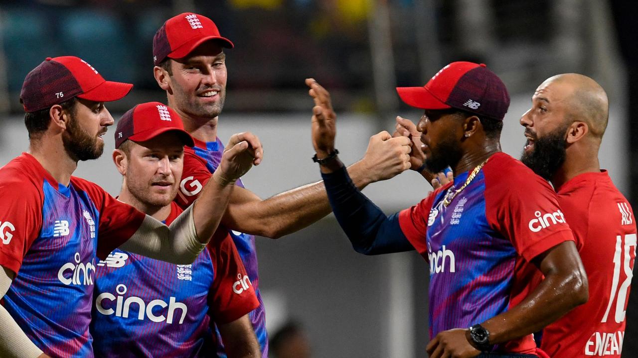 England breathed a big sigh of relief after holding on against the West Indies in the second T20 international at Kensington Oval, Bridgetown, Barbados. Photo: AFP