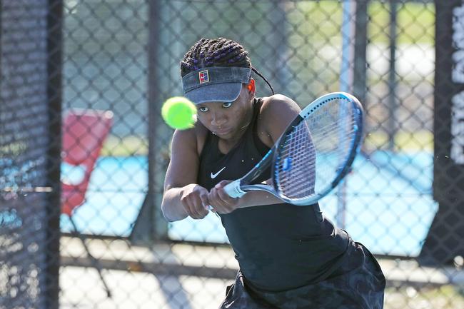Action from the International Tennis Federation junior tournament at KDV on the Gold Coast. Picture: Tertius Pickard