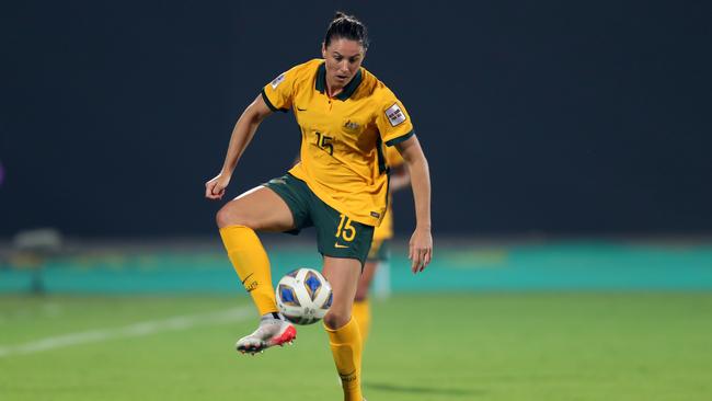 Emily Gielnik controls the ball during Australia’s 2-1 Asian Cup win over Thailand. Picture: Thananuwat Srirasant/Getty Images