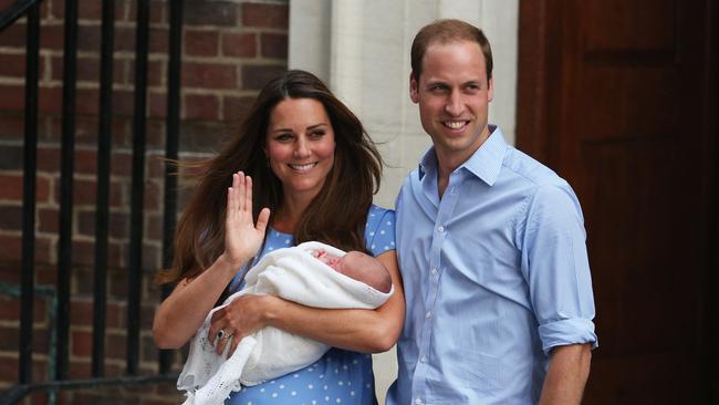 Prince William, Duke of Cambridge and Catherine, Duchess of Cambridge, depart The Lindo Wing with their newborn son. Picture: Getty Images