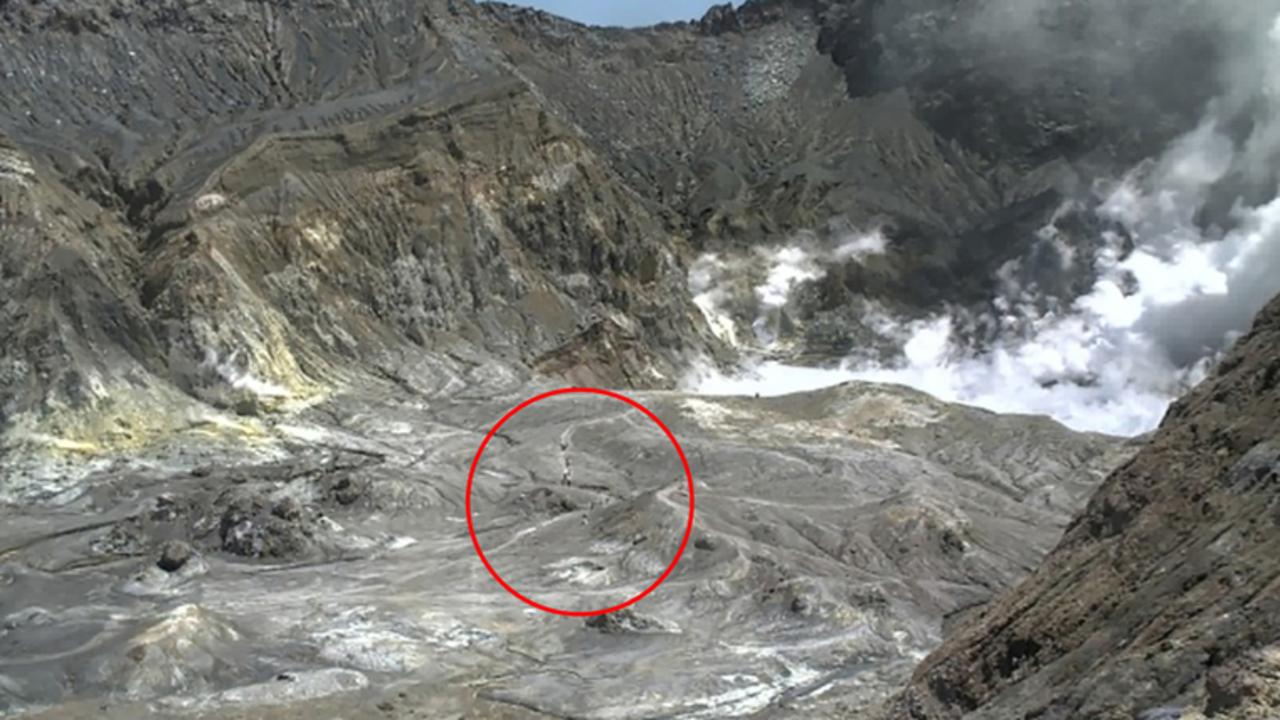A photo appearing to show people in the crater of White Island at 2.10pm (local time), moments before the eruption. Picture: GeoNet