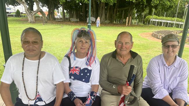 George Vincent, Jan Vincent, Wendy Jacobsen and Tsewang Llama celebrate Australia Day in Maryborough.