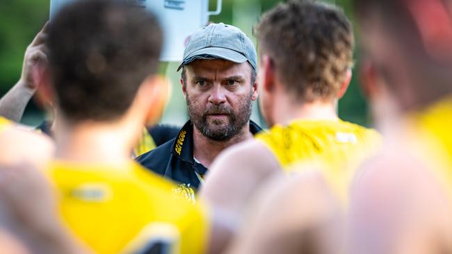 Leigh Crossman coaching the Nightcliff Tigers in the 2024-25 NTFL season. Picture: Patch Clapp / AFLNT Media