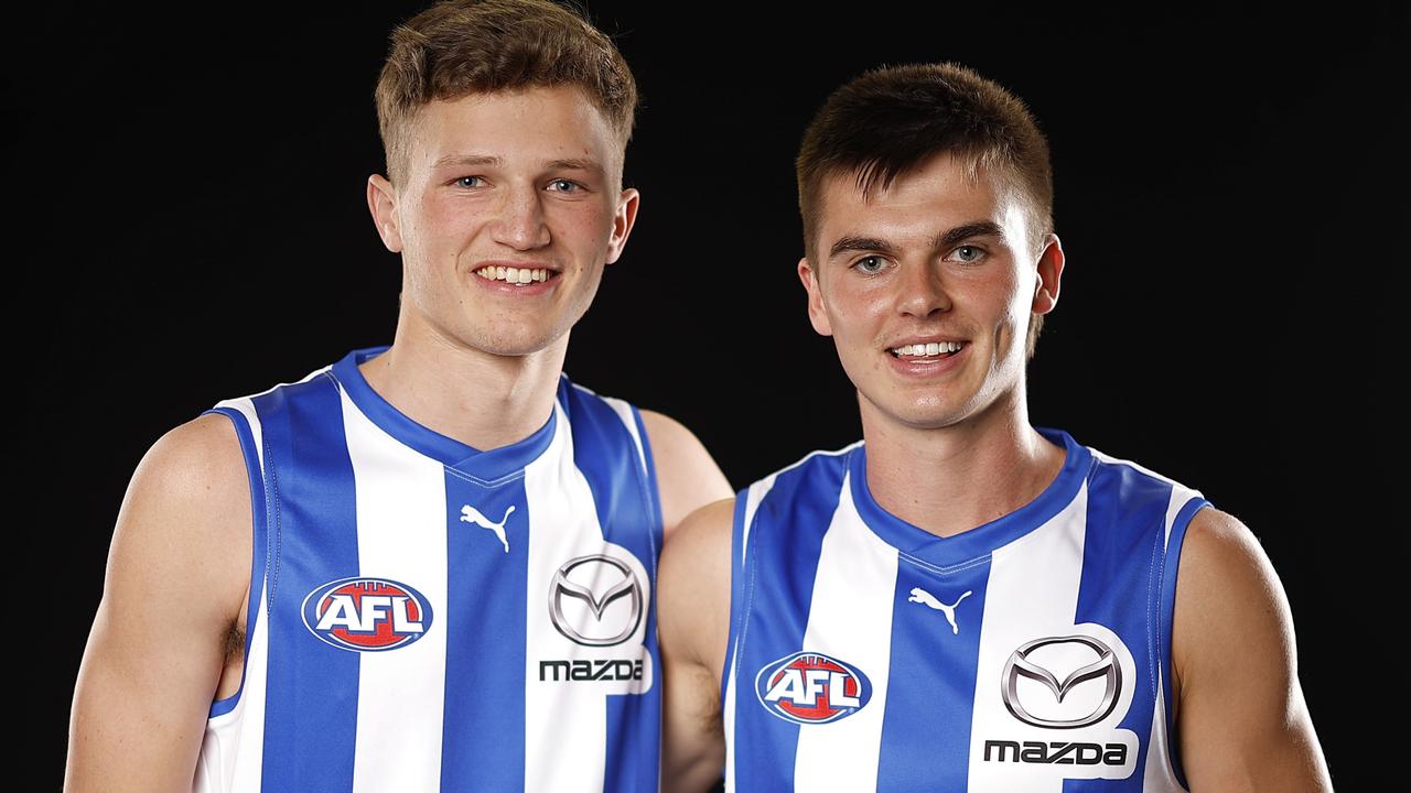 North Melbourne took duo Zane Duursma (left) and Colby McKercher with picks 2 and 4 in Monday night’s AFL draft. Picture: Daniel Pockett / Getty Images