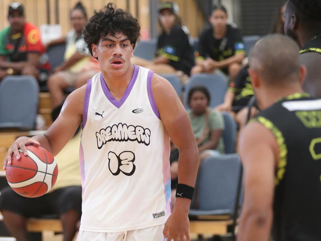 Basketball Queensland First Nations Championships at Coomera. Dreamers (white) v Erub Utd. Picture Glenn Hampson