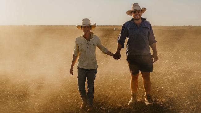 Meg and her husband, Oliver, have been caretaking farms across Australia this year, giving drought-affected farmers the chance to take a break from drought. Picture: Maddie Brown Photography