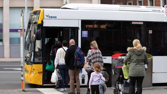 Passengers boarding a Metro bus in Franklin square Hobart on Monday 23rd December 2024. Picture: Linda Higginson