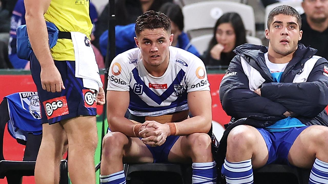 Kyle Flanagan of the Bulldogs watches on from the bench.