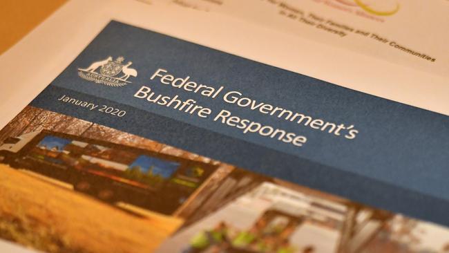 A government brochure seen at the Bushfire Relief and Recovery Efforts Peak Body Roundtable at Parliament House on Friday. Picture: AAP