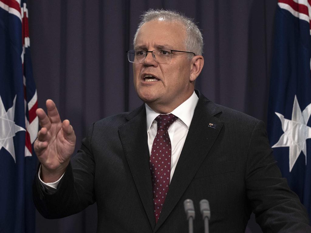 Prime Minister Scott Morrison during a press conference in Parliament House Canberra.