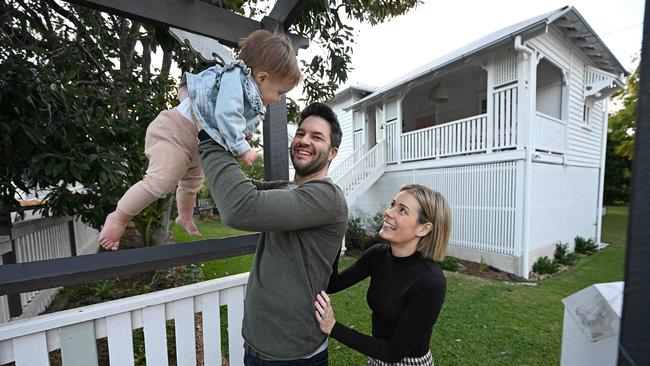 Heather and Adam Richards with baby Poppy in Brisbane. Picture: Lyndon Mechielsen