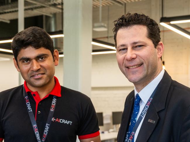 Kavin Ravi, left, Electrical and Electronic Engineer at AICRAFT and Dr Tony Scoleri, Founder & CEO of AICRAFT, the company that specialises in purpose-built electronics and advanced semiconductor technology to enable ultra-compact, high-speed, low power AI solutions for high-performance computing at the edge. Picture: Supplied