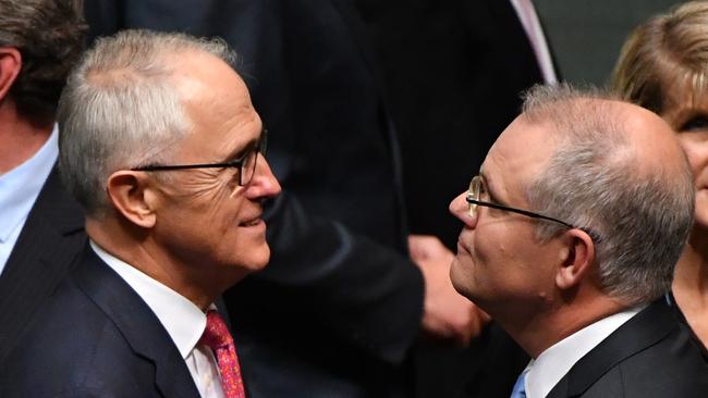 Prime Minister Malcolm Turnbull and Treasurer Scott Morrison before delivering the 2018 Budget. Picture: AAP/Mick Tsikas