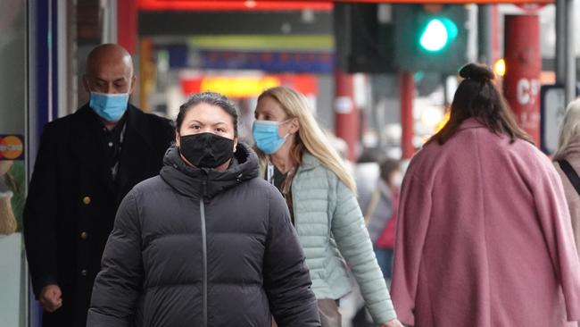 People wearing masks on Chapel st, Prahran. Picture: Alex Coppel