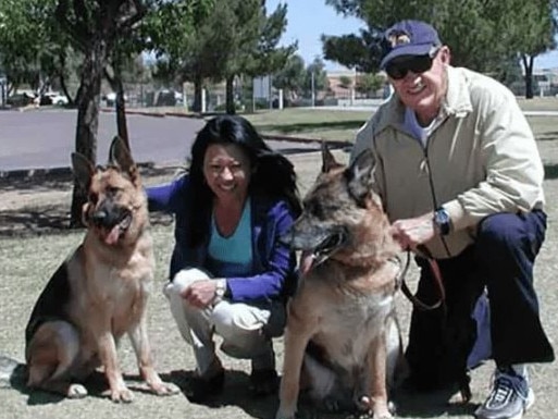 Gene Hackman and Betsy Arakawa with two of their dogs. Picture: Supplied