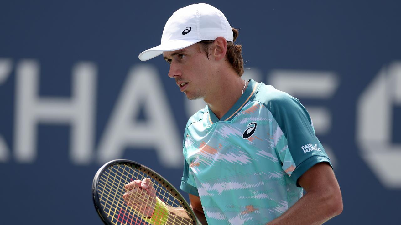 Alex de Minaur of Australia reacts to a point against Cristian Garin. Al Bello/Getty Images/AFP