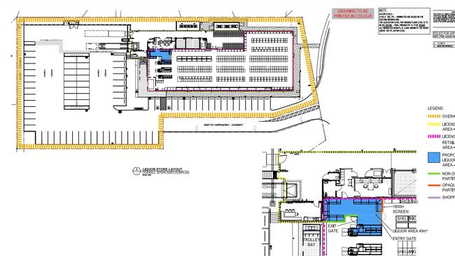 A store map showing, in blue, where Aldi wanted to sell alcohol.