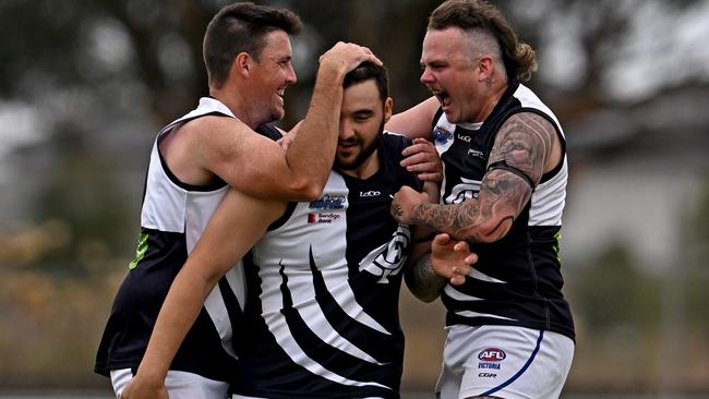 Melton Centrals’ Matthew Eberle celebrates a goal. Picture: Andy Brownbill