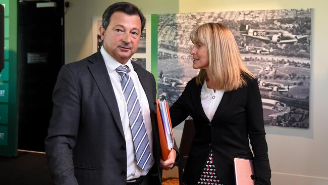 Cricket Australia chairman David Peever and chair of the review sub committee Jacquie Hey in Melbourne yesterday. Picture: AAP