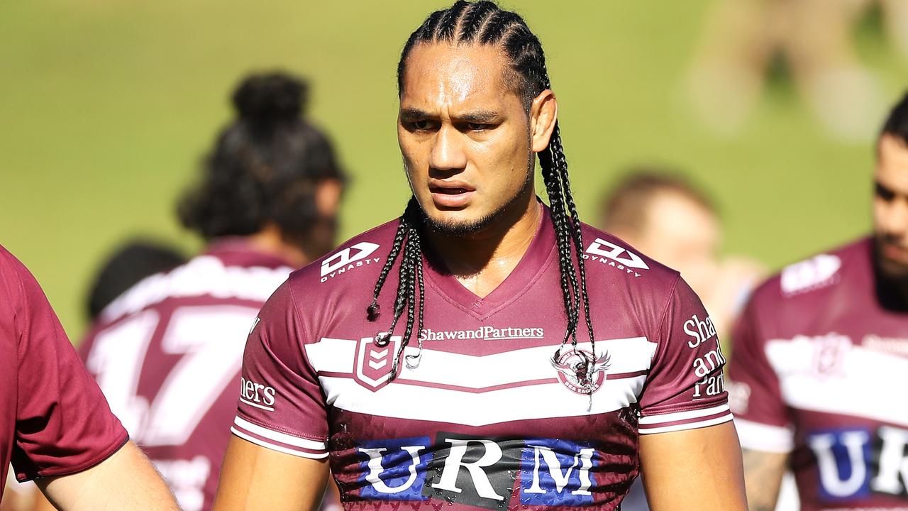 Manly prop Martin Taupau factors concussion into his daily routine in a bid to avoid any symptoms in retirement. Picture: Mark Kolbe/Getty Images