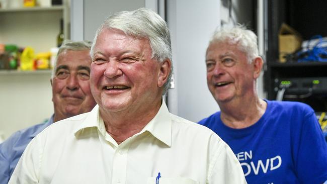 Ken O'Dowd is holding a low key party at his office on the night of the 2019 federal election surrounded by some of his volunteers and supporters.