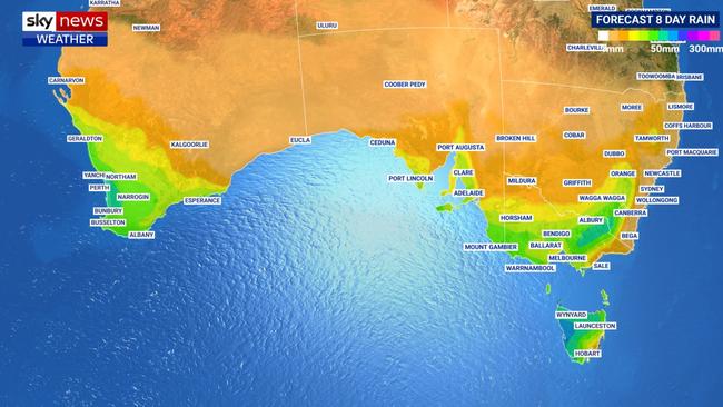 The rain could be sustained particularly in south WA and the south east. Picture: Sky News Weather