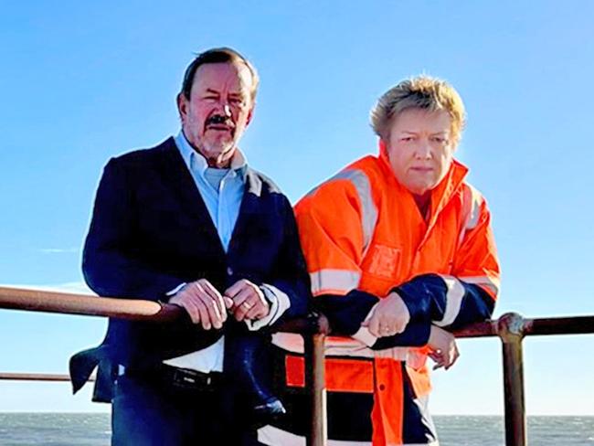 Kingston District Council CEO Nat Traeger and Mayor Jeff Pope at Kingston Jetty 16/06/2023. Picture: Nat Morris