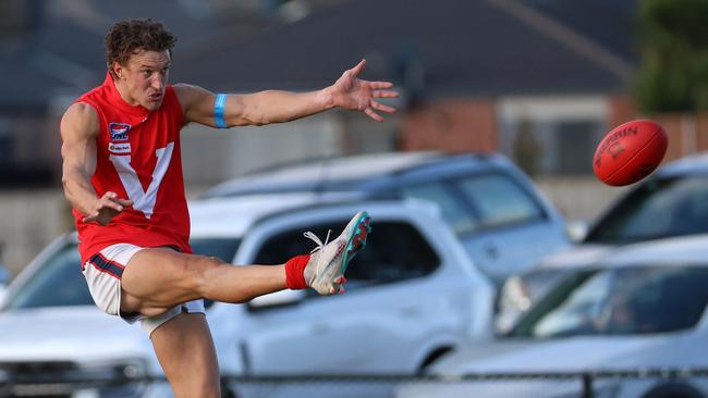 SFNL Division 2: Skye v East Brighton: Cale Love-Linay of East Brighton at Carrum Downs Recreational Reserve on Saturday July 22, 2023 in Carrum Downs, Victoria, Australia.Picture: Hamish Blair