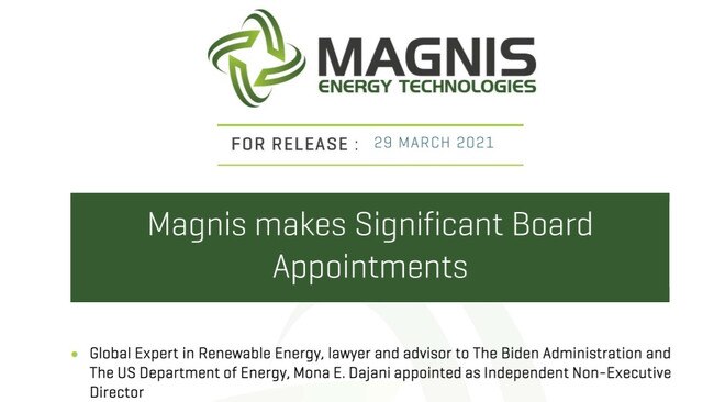 An extract of Magnis Energy's ASX statement from March