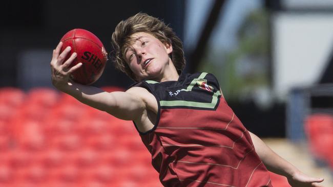 Raffael Baviello in action in the Stuartholme School v St Teresa’s clash in the AFLQ Schools Cup SEQ finals at People First Stadium , Cararra. picture: Glenn Campbell.