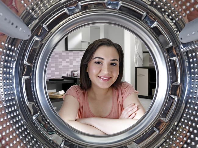 looking from inside a washing machine; household appliances at home generic