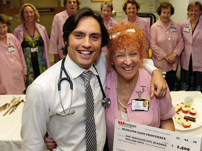 Joy Campbell-Stephen a Volunteer with the Pink Ladies, with Dr Nick Coatsworth, Medical Registrar for Infectious diseases at Royal North SHore Hospital and Vice President Medecins Sans Frontieres Australia. Picture: News Corp