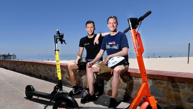 Toby Pym, from RIDE, and Jayden Bryant, from Neuron, pictured at Glenelg late last year. Picture: Tricia Watkinson