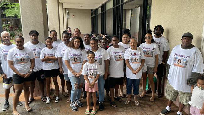 Family and friends of Jayden Dau outside the Cairns Courthouse.