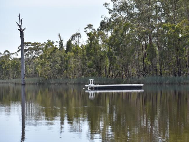 A pontoon has been built in the middle of the lake at the new Secret Lake Retreat located in Lawrence, NSW.