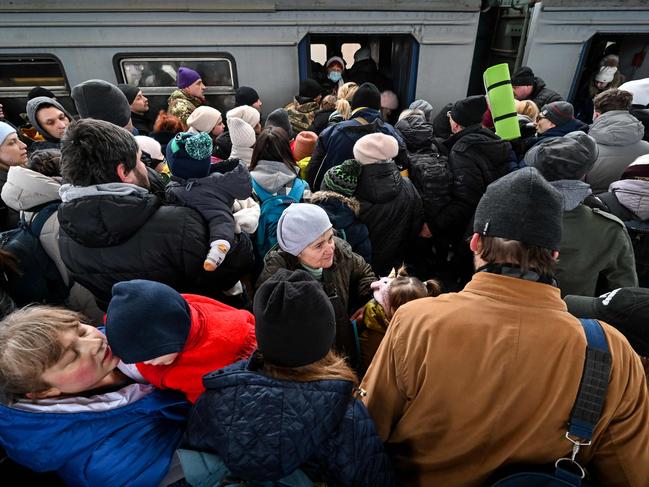 Heartwrenching scenes at Kyiv train station. Picture: AFP