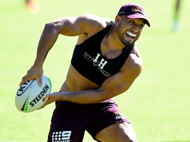 May 2020: Jamil Hopoate training for the Brisbane Broncos. Photo: Bradley Kanaris/Getty Images