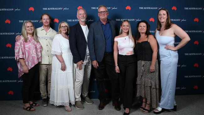 Members of Bronwyn Winfield’s family with The Australian’s national chief correspondent Hedley Thomas, centre, at an event in Sydney on Thursday. Picture: Britta Campion