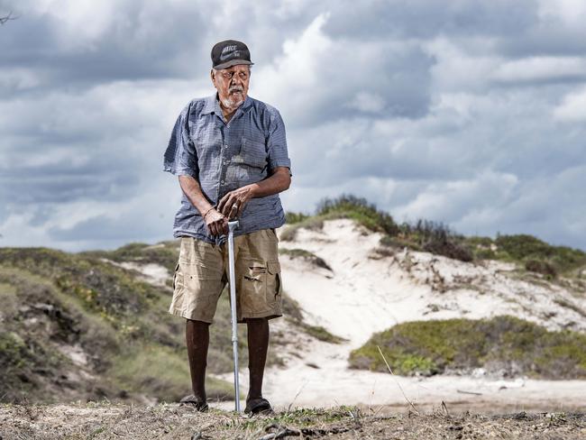 94-year-old elder Francis Woibo at the dunes. Picture: Brian Cassey