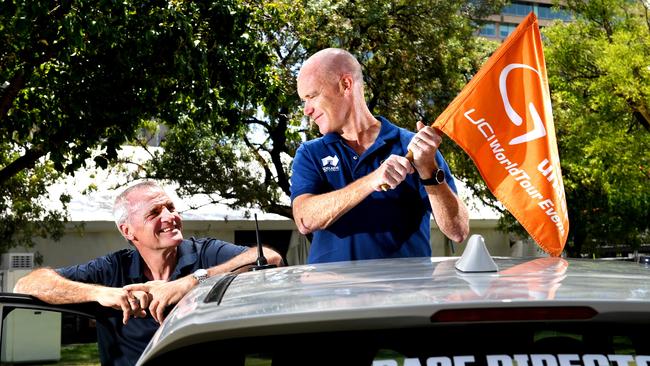 Outgoing race director Mike Turtur, left, has been showing his successor Stuart O’Grady the ropes. Picture: Tricia Watkinson